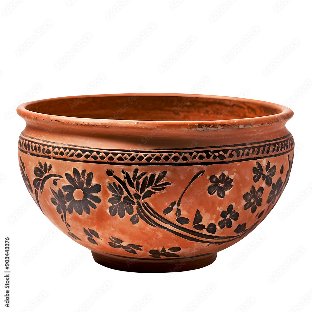 Old clay bowl painted in black on transparent background Old clay bowl painted in black on transparent background