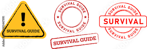 survival guide stamp watermark icon label warning sign wild adventure warning rectangle shape