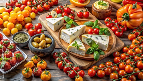 Wallpaper Mural An abundant buffet with a variety of tomatoes and cheese , buffet, abundant, variety, tomatoes, cheese, food, appetizers Torontodigital.ca