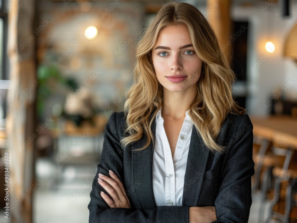 Confident Female Manager in Suit Emphasizing Leadership and Assertiveness Confident Female Manager in Suit Emphasizing Leadership and Assertiveness