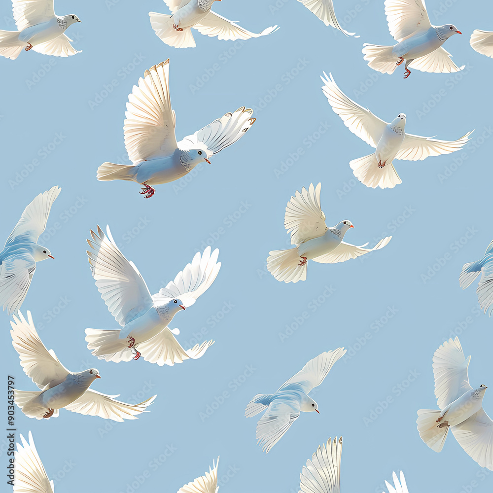 Obraz premium Repeating birds texture light blue background