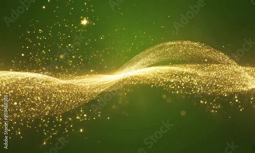 Wallpaper Mural Luminous Gold Wavy Light Lines and Golden Stars Dust Trail on Green Background Torontodigital.ca