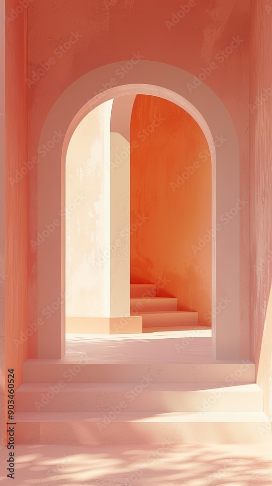 Bauhaus an archway leads to another world. Simple shapes create a 3D effect with flat illustration and flat colors Bauhaus an archway leads to another world. Simple shapes create a 3D effect with flat illustration and flat colors