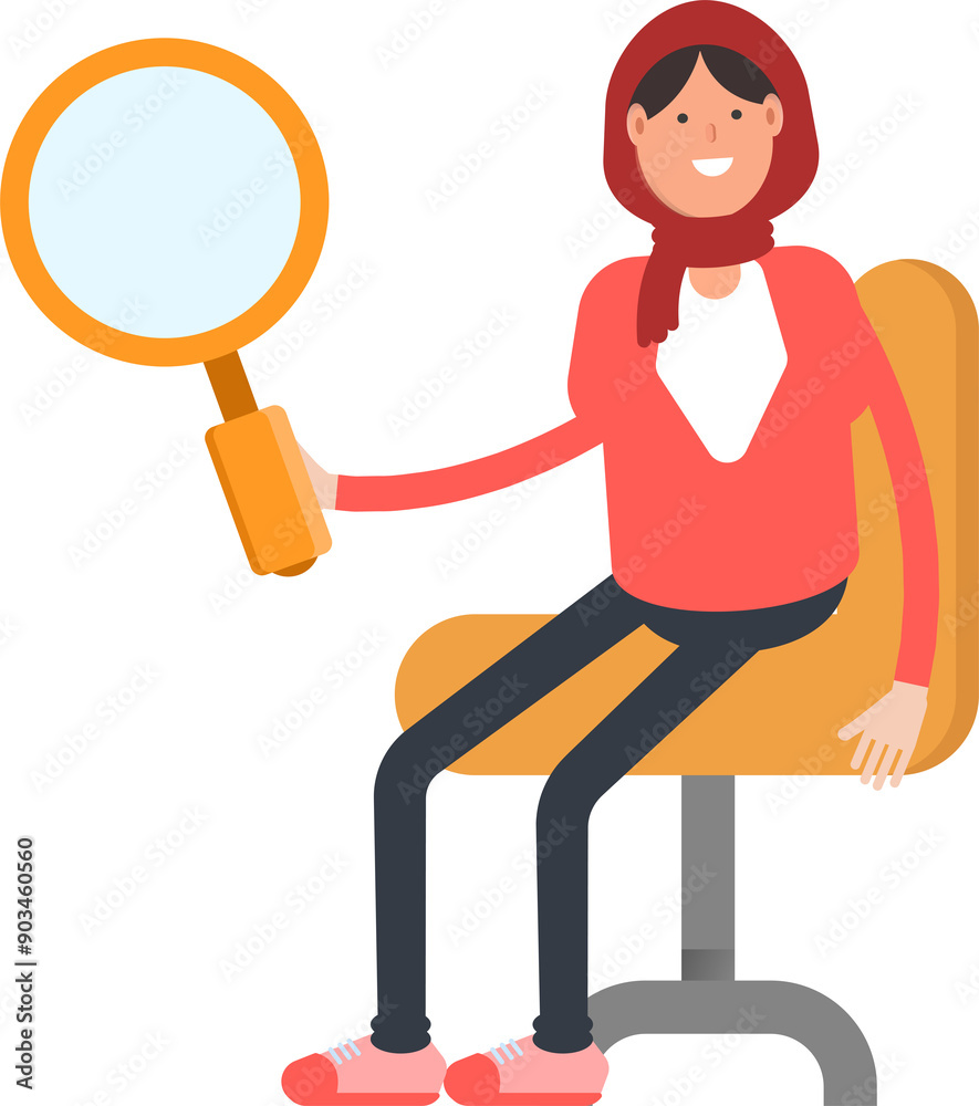 Arab Woman Character Sitting and Holding Magnifier
Arab Woman Character Sitting and Holding Magnifier