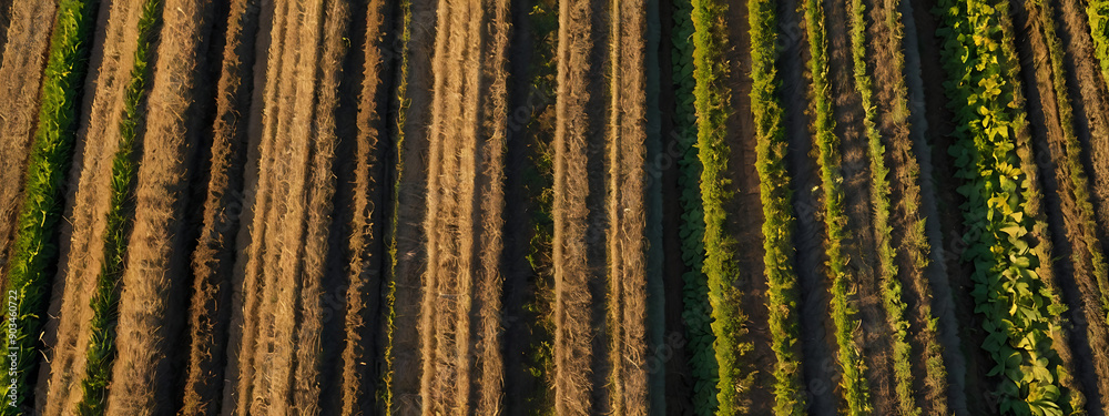 an aerial view of a farm field showcasing a crop rotation pattern, with distinct sections of various crops and clear lines of division an aerial view of a farm field showcasing a crop rotation pattern, with distinct sections of various crops and clear lines of division
