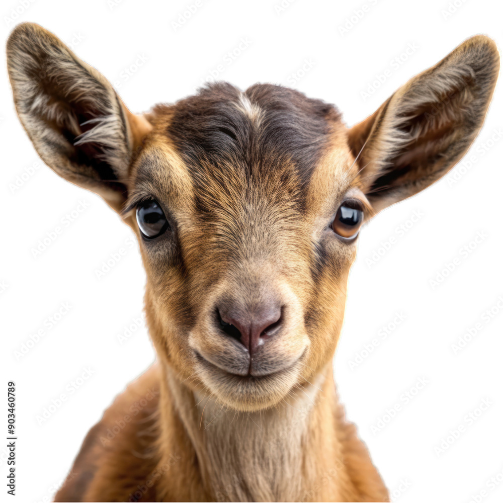 Baby brown goat portrait isolated on transparent background Baby brown goat portrait isolated on transparent background