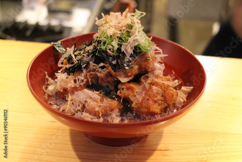 Japanese cuisine : Chicken karaage (Deep fried chicken) with dashi sauce in Kyoto, Japan photo