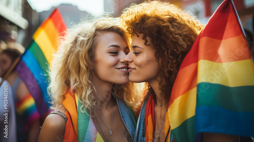 Young people celebrating gay pride outdoors, photography. photo