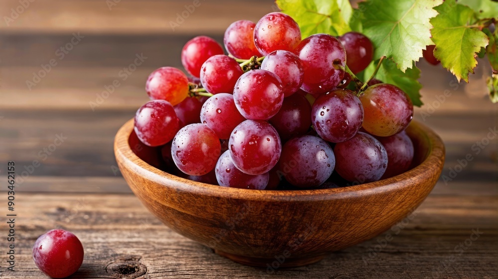 Fresh Red Grapes in Wooden Bowl on Rustic Wooden Table – Perfect for Healthy Eating and Food Photography Fresh Red Grapes in Wooden Bowl on Rustic Wooden Table – Perfect for Healthy Eating and Food Photography