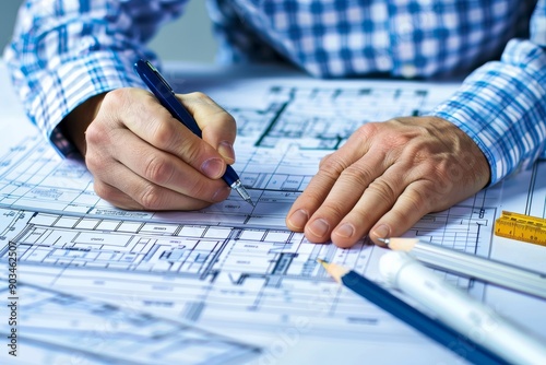 Architect Working on a Blueprint