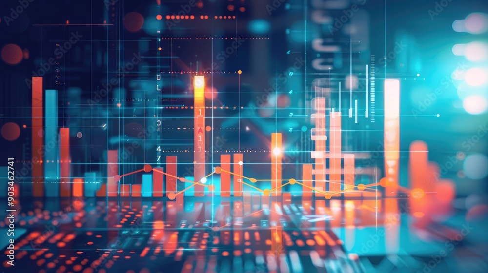Abstract representation of financial growth with glowing graphs Abstract representation of financial growth with glowing graphs