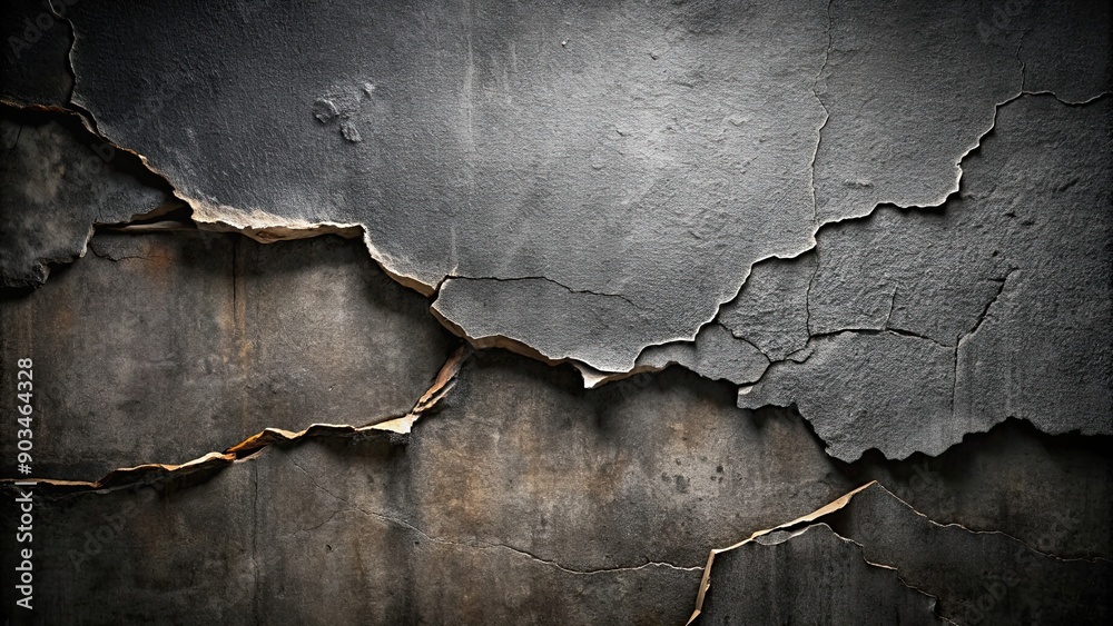 Fototapeta premium Bumpy cracked wall on black background, abstract, texture, pattern, surface, rough, aged, cracked, damaged, dark, spooky