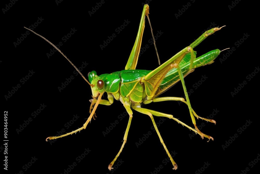 Green and Yellow Grasshopper with Black Background Green and Yellow Grasshopper with Black Background