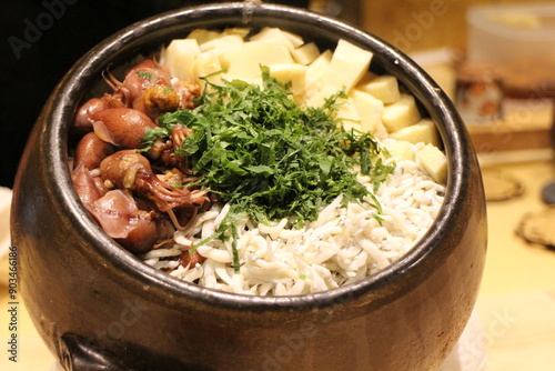 Obraz na plátně Japanese cuisine : Firefly squid and shirasu (whitebait) takikomi gohan (rice co