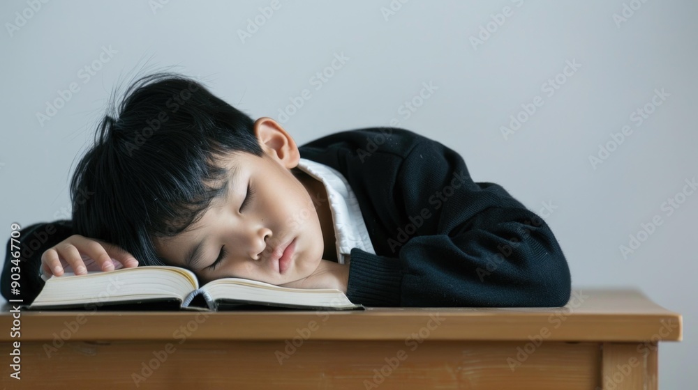 Southeast Asian Boy Sleeping on Open Book, calm expression, plain white background
Southeast Asian Boy Sleeping on Open Book, calm expression, plain white background
