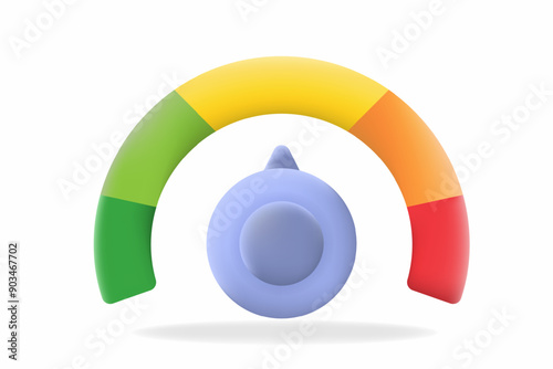 3D gauge illustration with a green-to-red color gradient, indicating performance or status levels. Ideal for dashboards, analytics, and monitoring tools