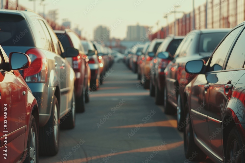 The cars are parked in an open parking lot. Used car sales and rentals. Car parking. The concept of a car dealership and a dealer agent. The cars are parked in an open parking lot. Used car sales and rentals. Car parking. The concept of a car dealership and a dealer agent.
