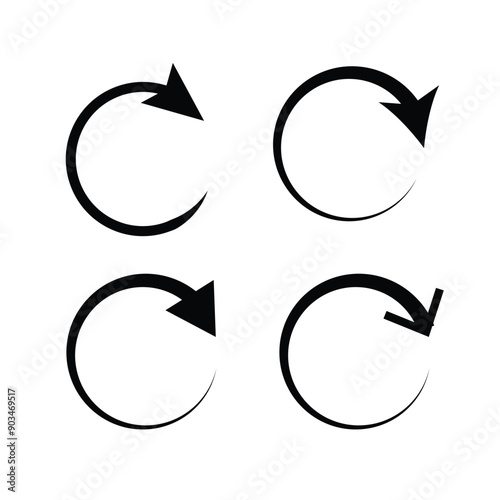 Reload Icon. Repeat business change cycle symbol. Vector set of restart or redo undo button in round shape. Flat outline of revise arrow to rewind or replay switch. Logo sign of rotation load again
