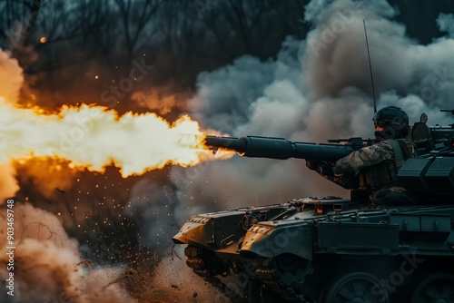 the departure from the outfit from the tank, the flame from the muzzle and the projectile are very close