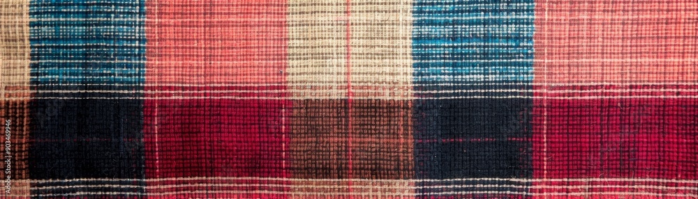 Colorful plaid pattern with various shades of red, blue, and beige forming a classic checkered textile design, perfect for fashion and home decor. Colorful plaid pattern with various shades of red, blue, and beige forming a classic checkered textile design, perfect for fashion and home decor.