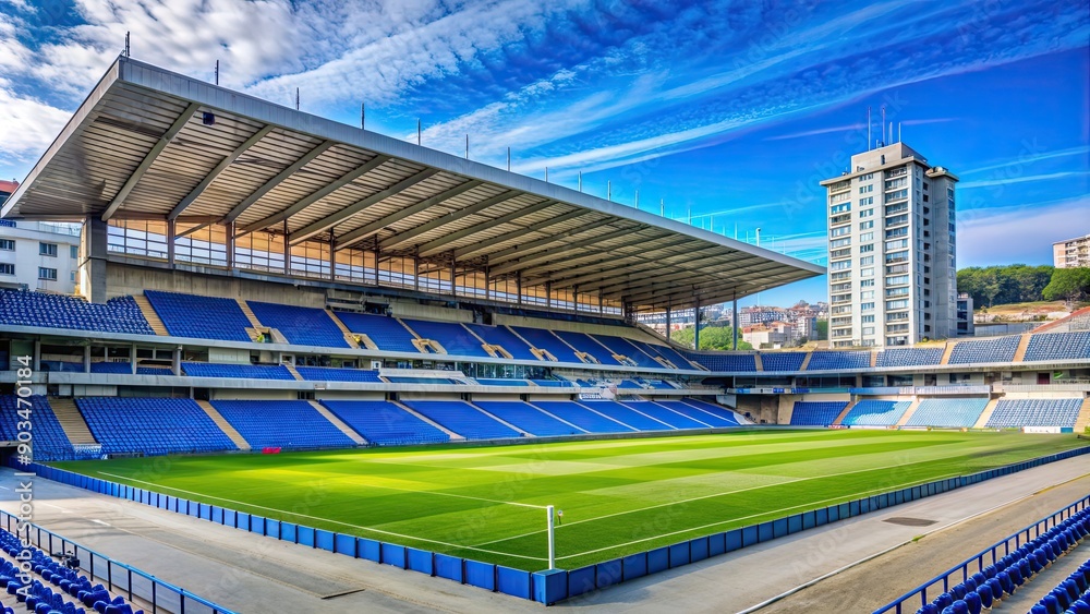 View of Riazor Stadium corner in A Coruna, Spain , soccer, football, sports, venue, European, architecture, La Liga, pitch View of Riazor Stadium corner in A Coruna, Spain , soccer, football, sports, venue, European, architecture, La Liga, pitch