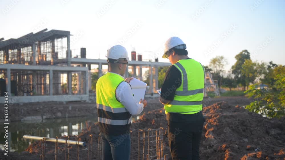 custom made wallpaper toronto digitalTwo Architect man discussing about the building plan and see how the construction progressive at the construction site