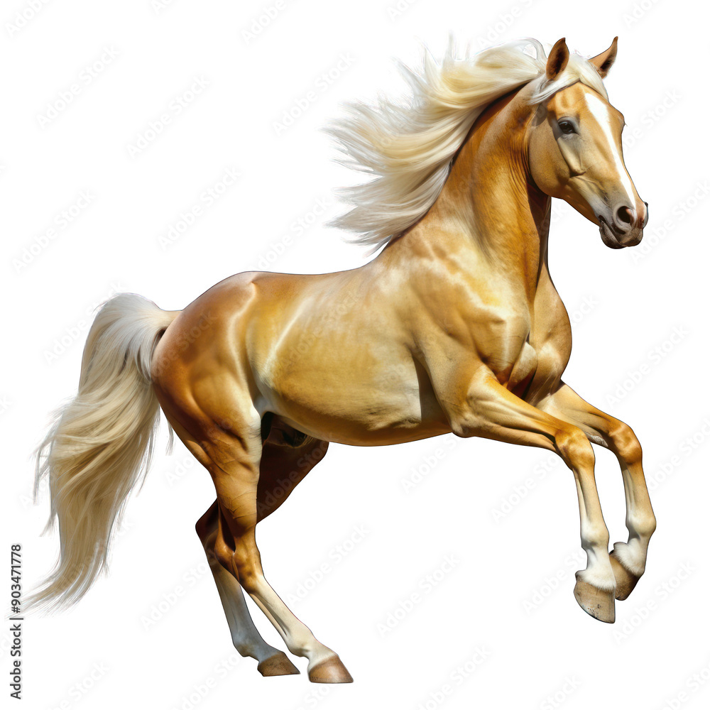 Brown prancing palomino horse isolated on transparent background Brown prancing palomino horse isolated on transparent background