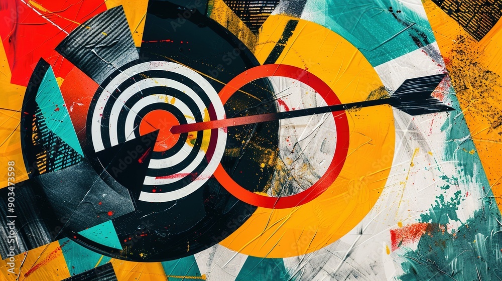 Abstract Art with a Target and Arrow on a Colorful Background Abstract Art with a Target and Arrow on a Colorful Background