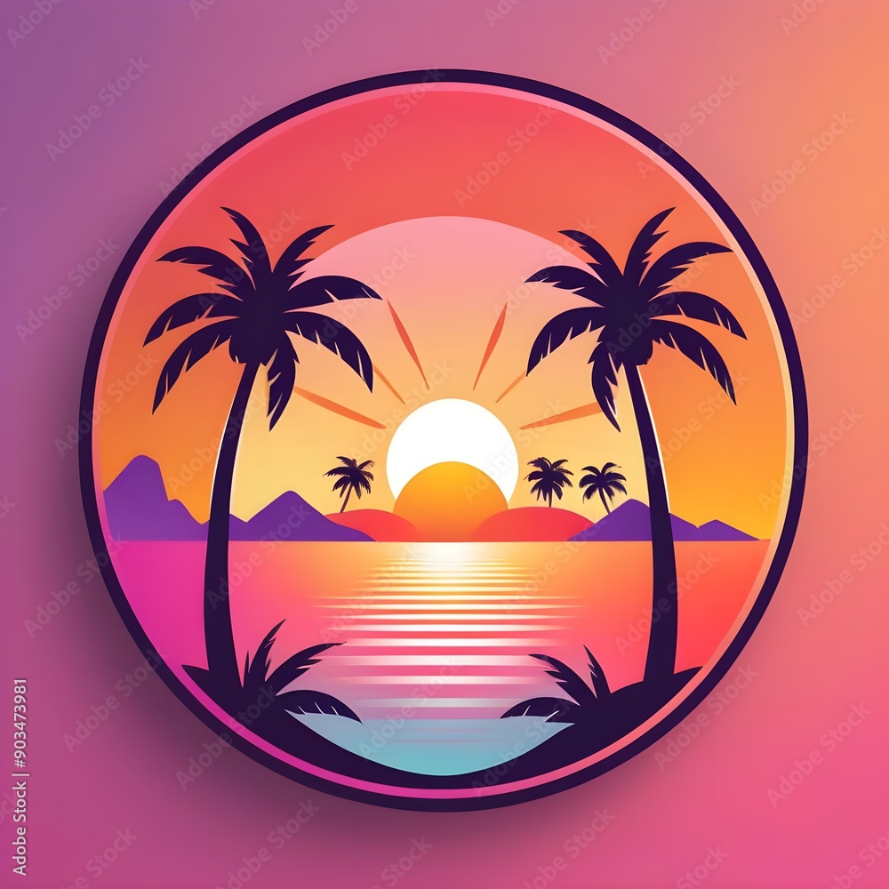 sunset on the beach logo style sunset on the beach logo style