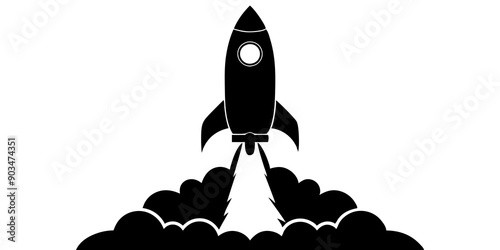 Bold Black and White Space Rocket Launch – Stunning Rocket Artwork