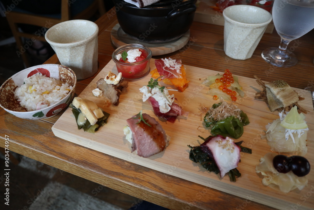Obraz premium Obanzai (traditional style of Japanese cuisine native to Kyoto) lunch plate in Kyoto, Japan
