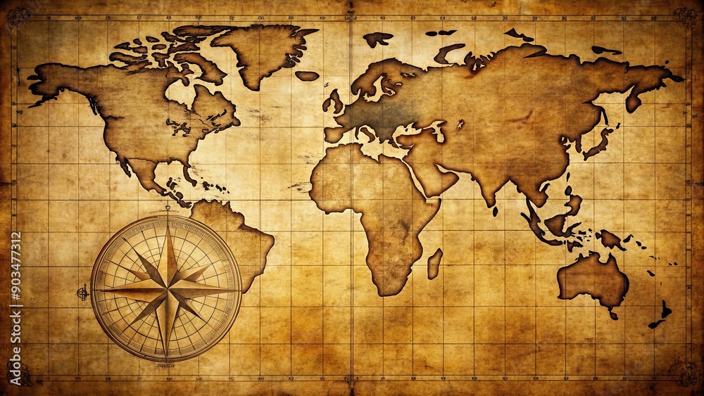 An antique map featuring a detailed compass rose, antique, map, compass, vintage, navigation, exploration, history, travel, old An antique map featuring a detailed compass rose, antique, map, compass, vintage, navigation, exploration, history, travel, old