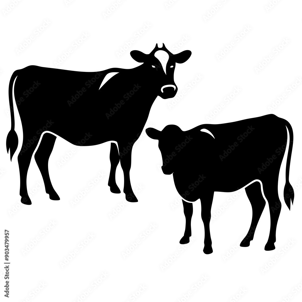Cow silhouettes vector illustration. Black cows on a white background. Cow silhouettes vector illustration. Black cows on a white background.