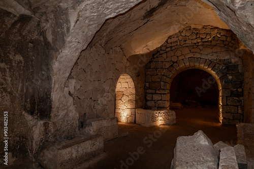 One  of the burial rooms in ancient burial ground of Beit Shearim Necropolis near Kiryat Tivon city in northern Israel