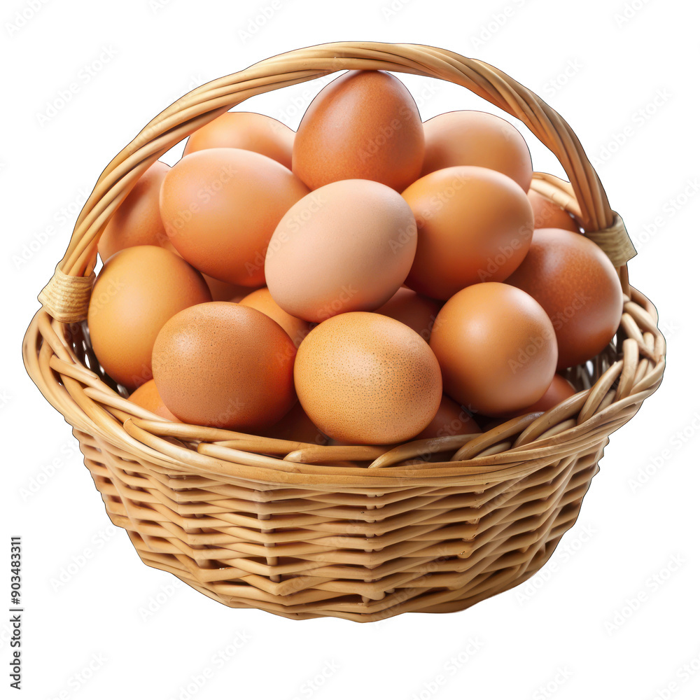 Chicken eggs in a basket isolated on transparent background Chicken eggs in a basket isolated on transparent background