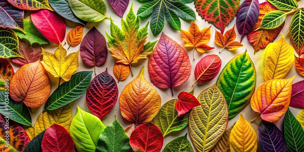 Fototapeta premium Assortment of vibrant leaves in various shapes and colors, leaves, collection, nature, foliage, assortment, greenery