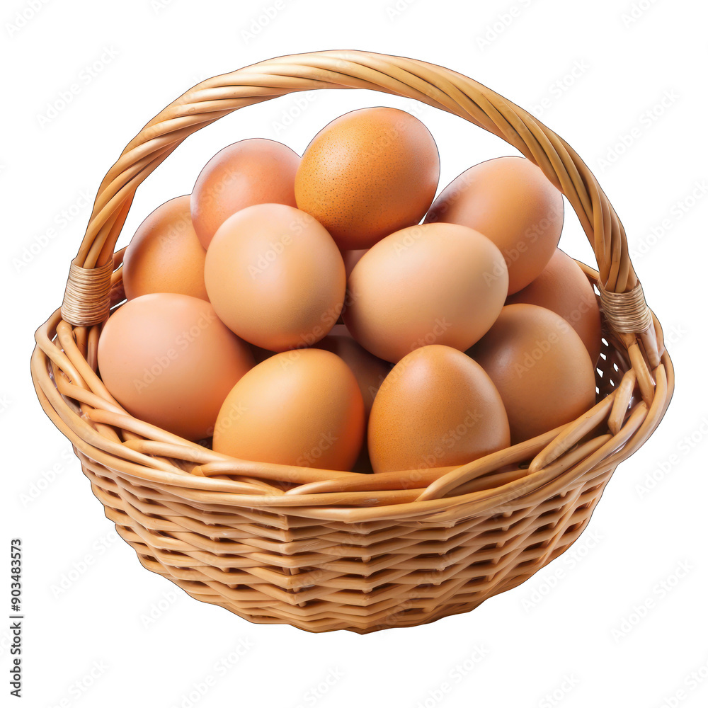 Chicken eggs in a basket isolated on transparent background Chicken eggs in a basket isolated on transparent background