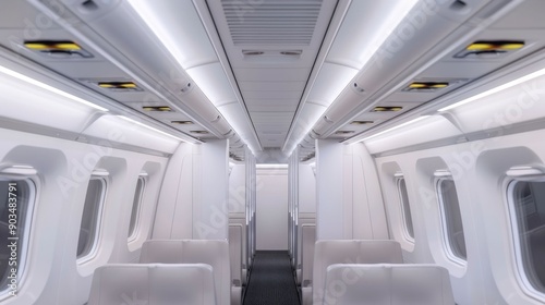 Overhead airplane storage compartments in a passenger cabin aircraft offering ample space and organization for stowing luggage and personal items during the flight photo