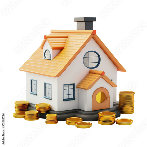 3D Property Valuation icon, on isolated transparent background