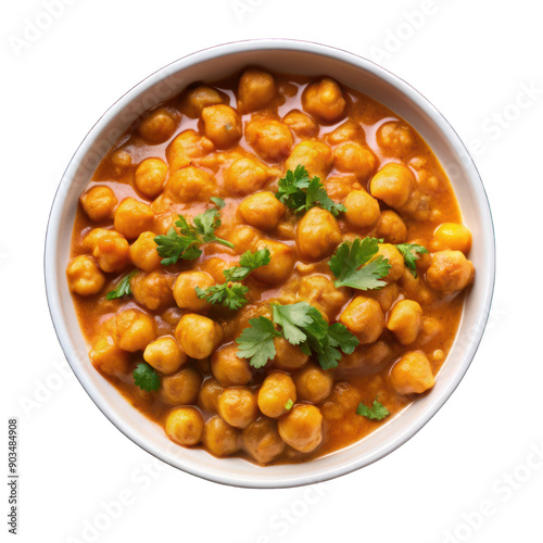 Chickpea curry on white bowl top view isolated on transparent background