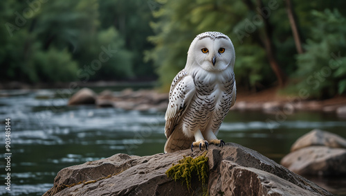great white owl perched on a rock
