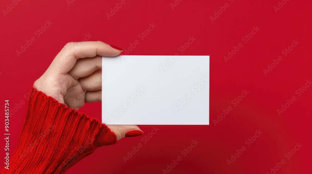 Close up of a person s hand presenting a blank white business card on a vibrant red background with a minimalist and clean composition highlighting the gesture of offering or sharing the card Close up of a person s hand presenting a blank white business card on a vibrant red background with a minimalist and clean composition highlighting the gesture of offering or sharing the card