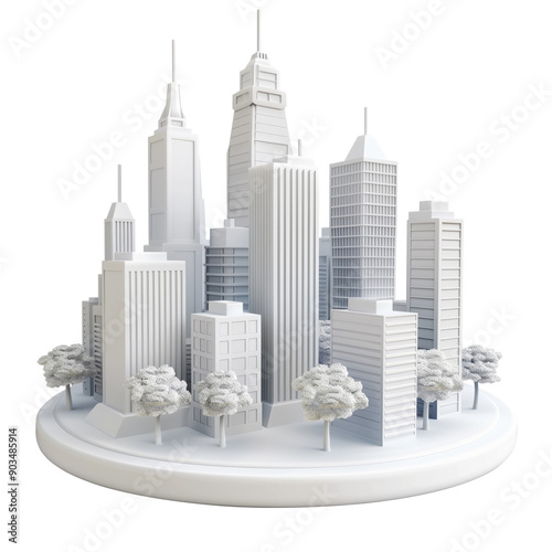 3D City Skyline, on isolated transparent background