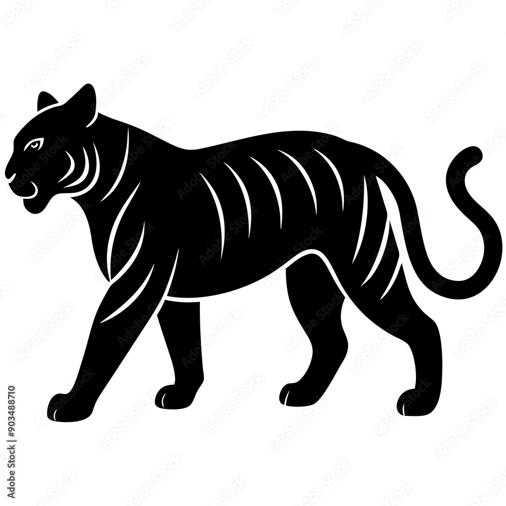 Obraz premium Black tiger silhouettes vector illustration template