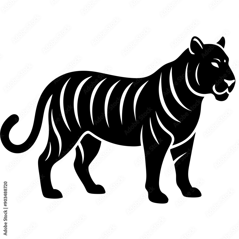 Obraz premium Black tiger silhouettes vector illustration template