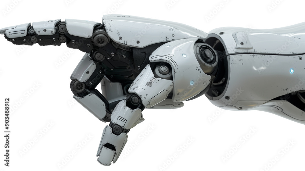 Robot hand pointing with index finger isolated on transparent background Robot hand pointing with index finger isolated on transparent background