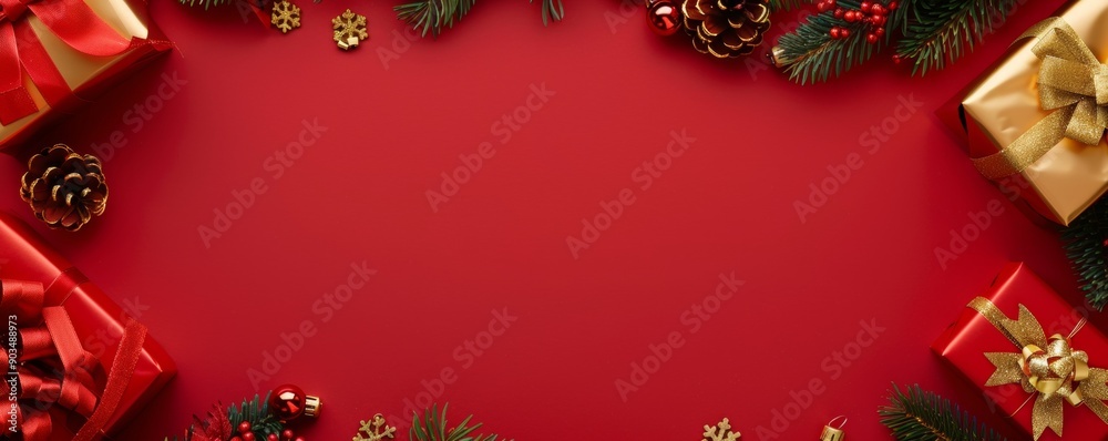 Festive Christmas banner web poster, header for website, colorful decorative decorations. Horizontal format New Year border poster. Xmas holiday background