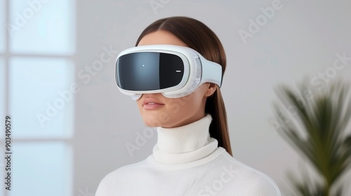 Obraz na płótnie Integrated meditation guides in smart eye mask for stress relief and wellness wearables. w salonie