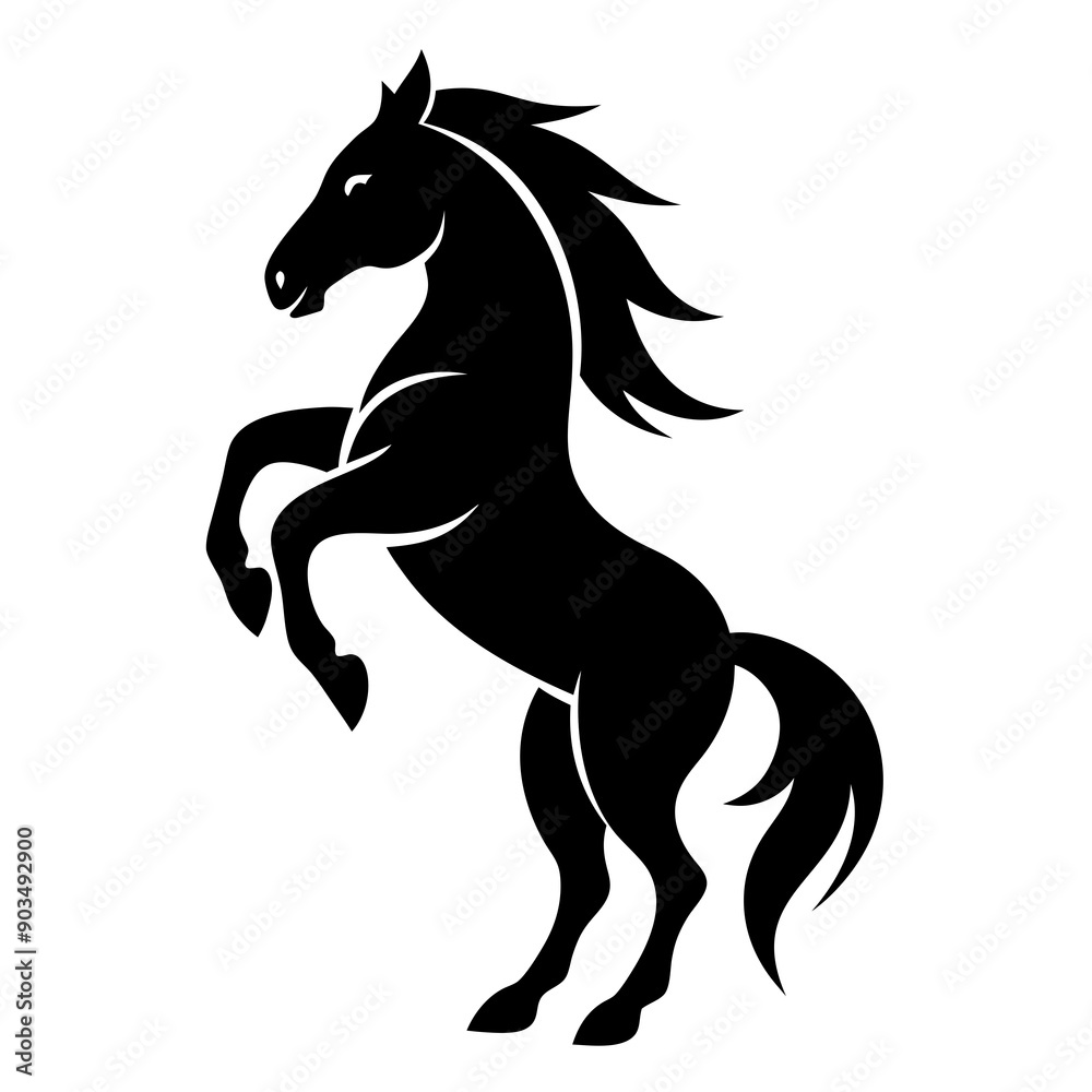 Obraz premium Dynamic Equine Symbol Vector Illustration of Silhouette Rearing Horse Icon 