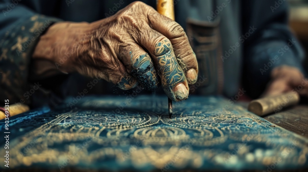Hands of a bookbinder using traditional bookbinding Hands of a bookbinder using traditional bookbinding